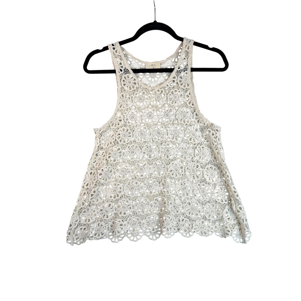 Pins and Needles Cream Floral Crochet Lace Tank Top Sleeveless Cotton Boho Small